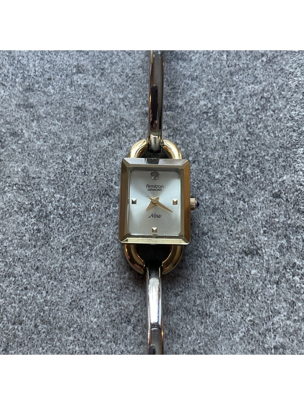 Armitron Womens Tank Style Watch 17mm Two Tone Case Diamond Accent Dial Bin M